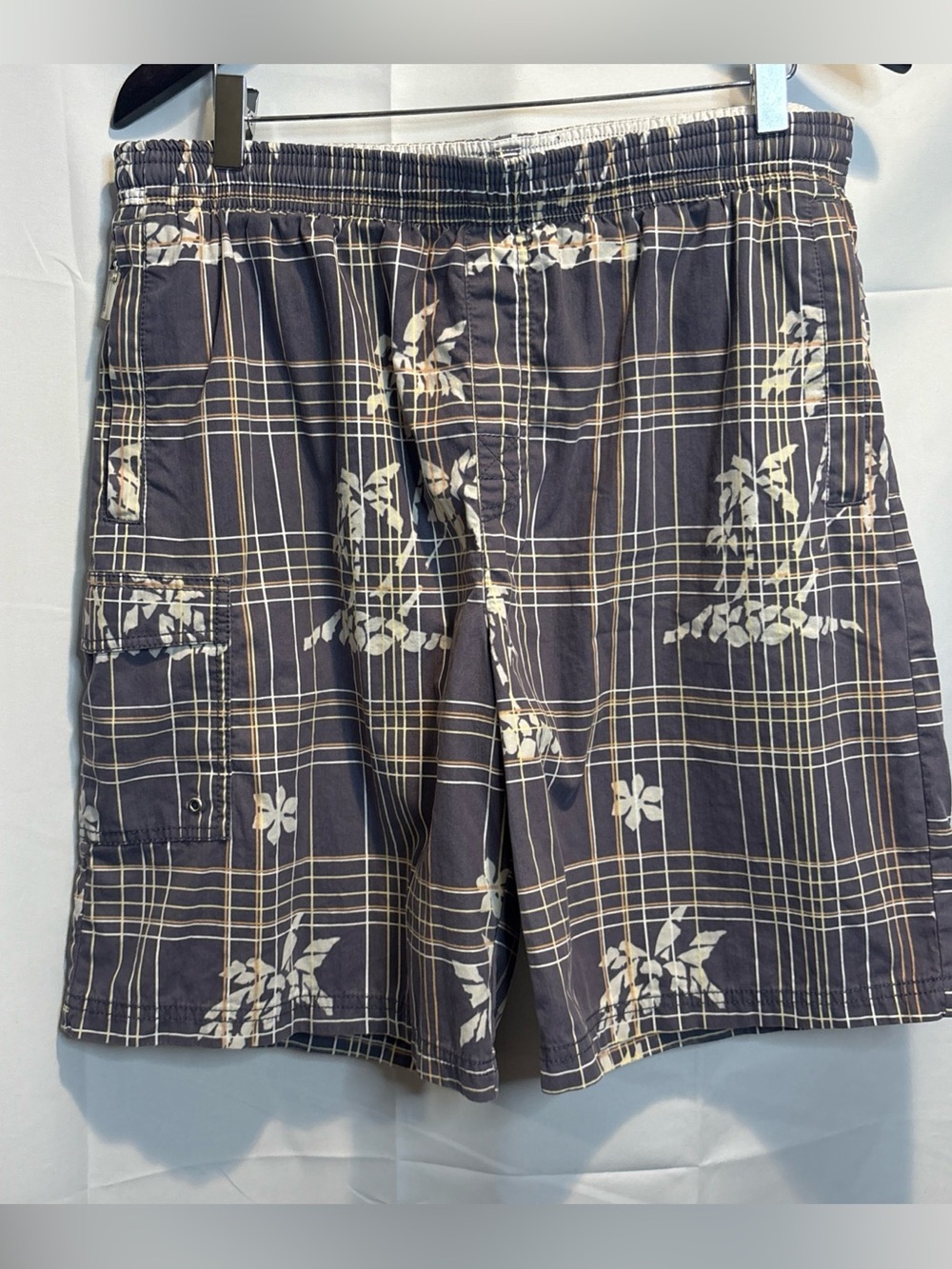 Tori Richard Navy Plaid & Yellow Trim Swim Shorts